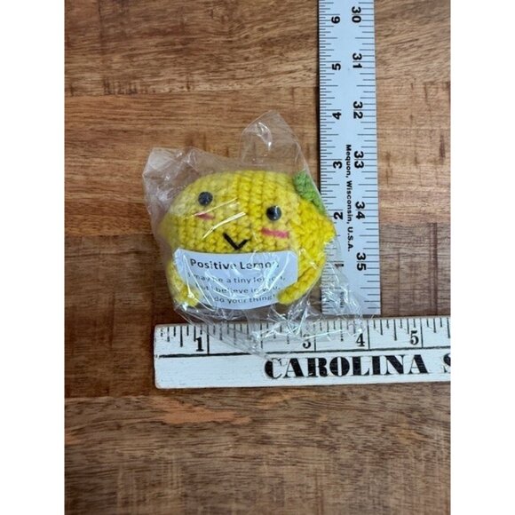 Positive Lemon Mini Knitted Knit Tellow Green Face Smile Toy Small Plush New - Picture 4 of 4